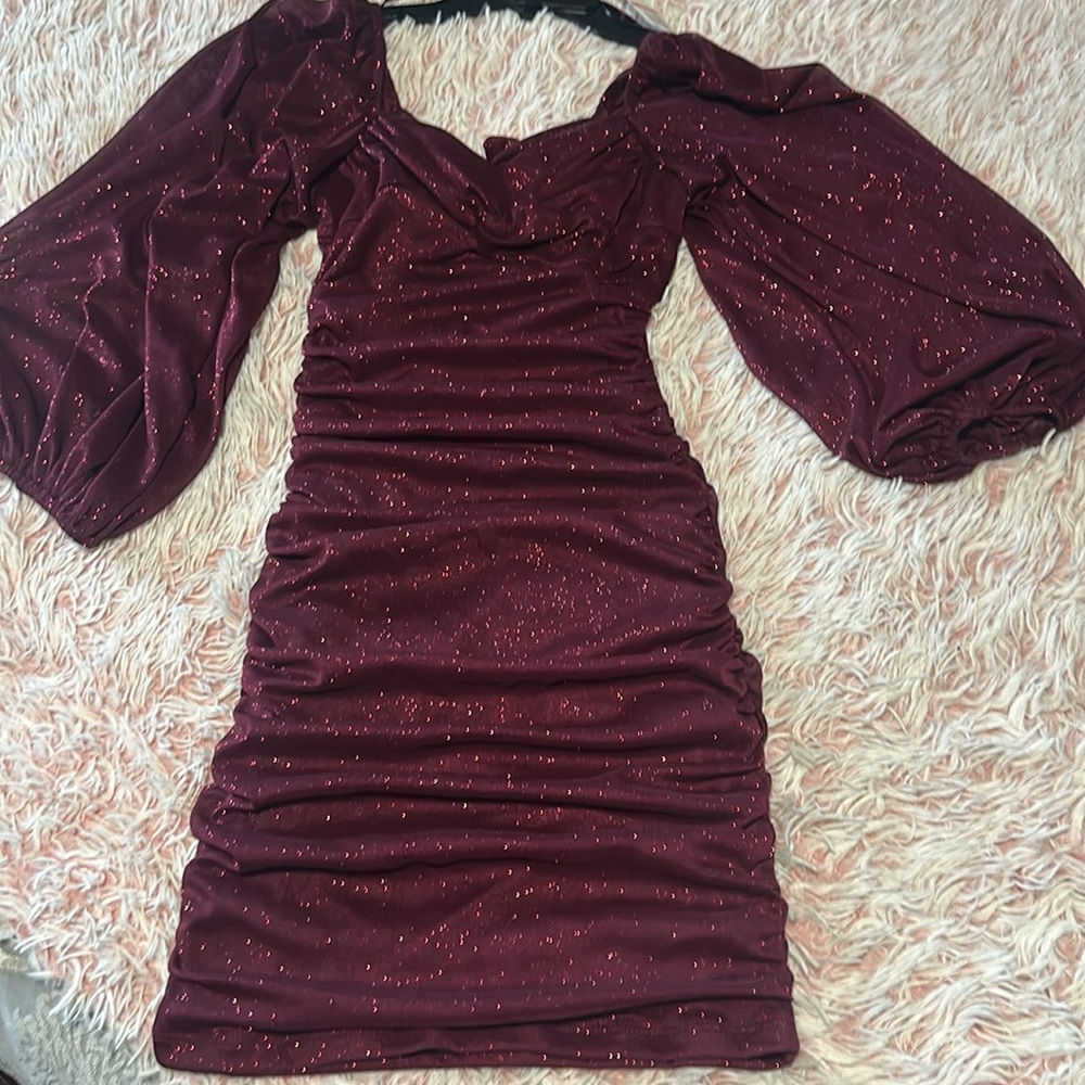 Elegant Burgundy Dress with Sparkle Detail